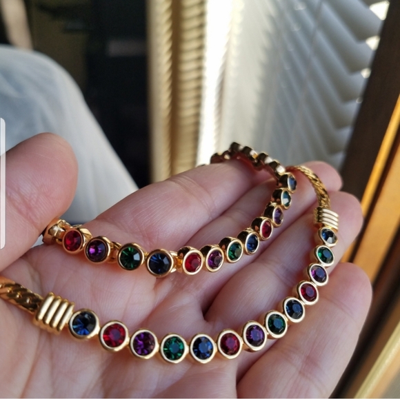 AUTHENTIC Swarovski 24k Gold Plated Multicolor Tennis Bracelet - Picture 4 of 17